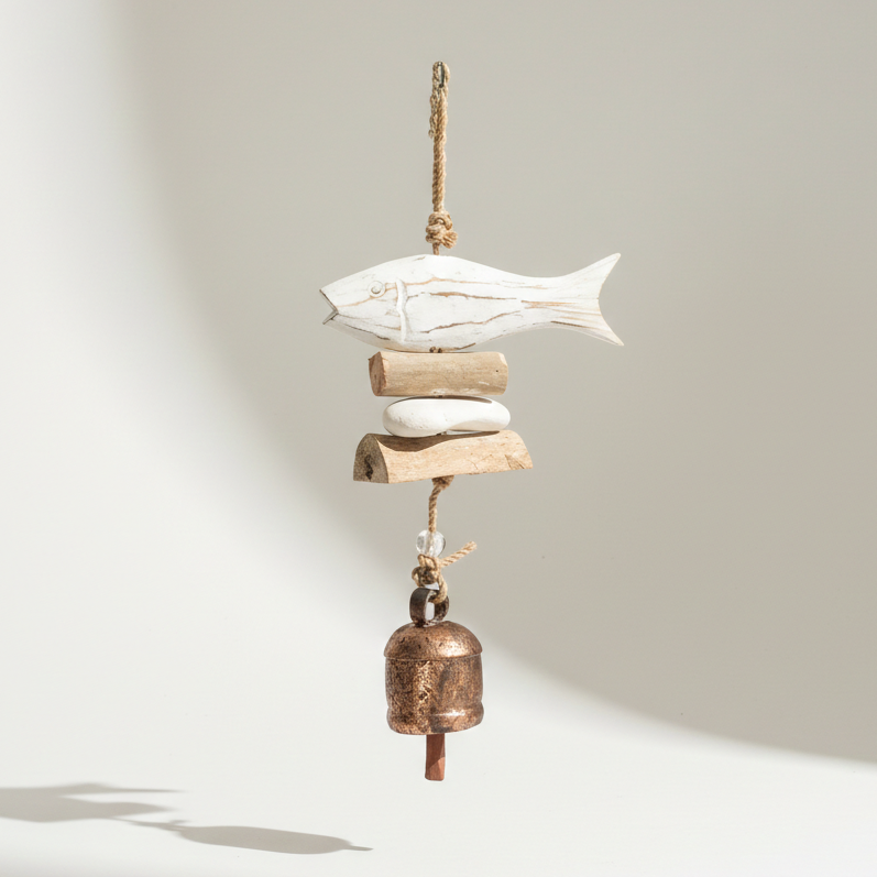 Wood Fish & Bell Hanging Ornament
